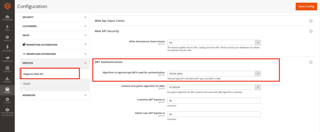 Magento 2 web api configuration