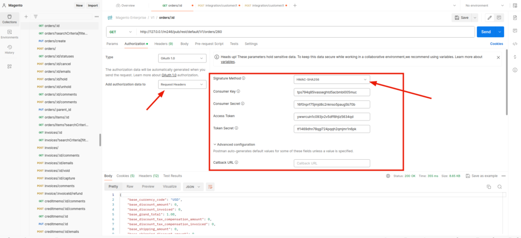 Postman header configuration